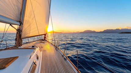 sunset cruise on sailboat with golden light reflecting on water