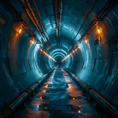 Fototapeta premium Mysterious Glowing Passage Through an Expansive Underground Pipe in Pastel Tones