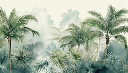 Vibrant Tropical Paradise A Lush Scene of Palm Trees and Exotic Plants for Textured Background Photo Wallpaper or Banner