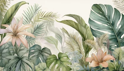 Vibrant, Dreamy Rainforest Flora Bathed in Pastel Watercolors, Evoking a Sense of Tropical Tranquility and Mystery.