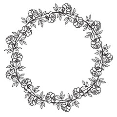 Festive Insulated Round Botanical Rose Frame in doodle style