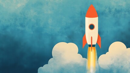 Digital Rocket Lift-Off Symbolizing Startup Innovation and Progress