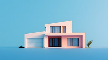 Pastel Blue Suburban Home with Minimalist Contemporary Design in 3D