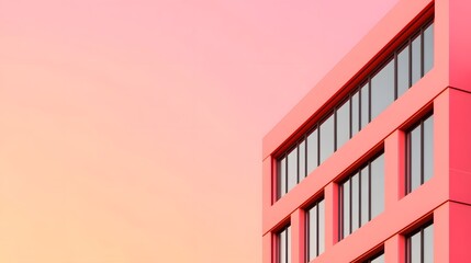 Fototapeta premium Minimalist Pastel Pink and Orange Gradient Office Building in Urban 3D