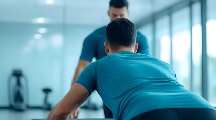 Stretching Session with Therapist Guiding Client for Post-Workout Recovery