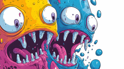 Illustration - Colorful Cartoon Monsters with Big Eyes and Teeth