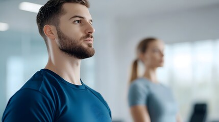 Fototapeta premium Stretching Session with Therapist Helping Client Recover After Workout in Gym