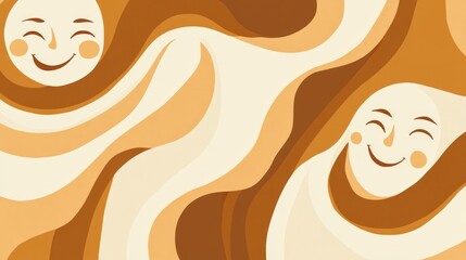 Happy faces in swirling, abstract paper art.