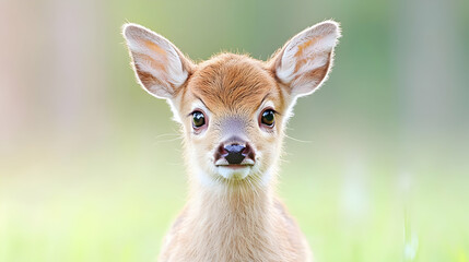 Fawn portrait, forest background, springtime, wildlife