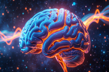 Fototapeta premium Vibrant Glowing Brain Cosmic Neural Network