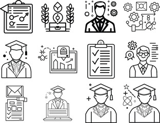 Career Development  vector, Set of personal growth related line icons. Development, improvement, achievement, upskill etc. Editable stroke
