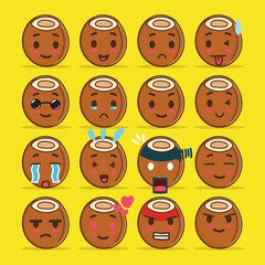 Coconut emoticon set for sticker or design element