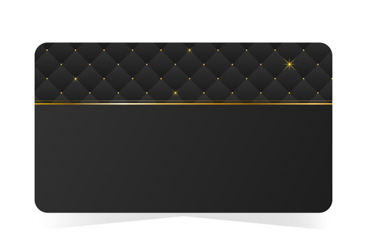 Elegant metallic gold membership VIP card design. Black leather background with copy space. Vector illustration on transparent background