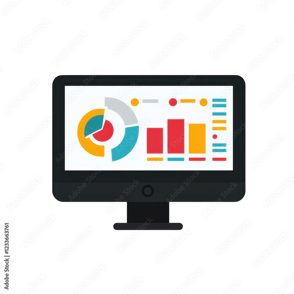 Poster abstract data visualization on computer monitor in flat design style
