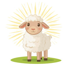 Fototapeta premium Cute Cartoon Sheep with Soft Wool and Bright Rays of Sunshine