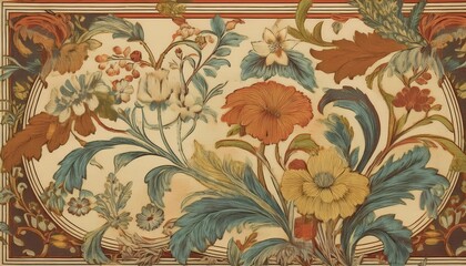 Timeless Antique Floral Wallpaper or Tapestry from , Featuring a Blend of Florals and Abstract Shapes against a Rich Palette, Echoing the Vintage Elegance and Intricate Artistry of the Early