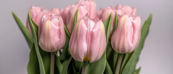 Naklejka premium Pastel Pink Tulips Bouquet Spring Flowers Floral Background