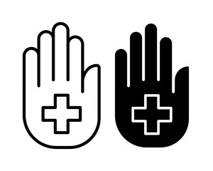 Insurance and assurance icon set. Shield and mark with hand icon. Containing healthcare medical, accident, death, life, car, home, travel insurance icons. Vector illustration