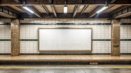 Desolate subway station billboard with a blank white background and empty space