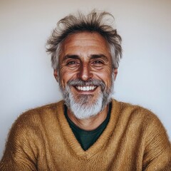 Obraz premium Happy Senior Man Smiling Portrait Grey Hair Beige Sweater