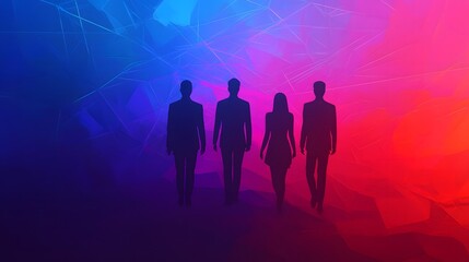 Fototapeta premium Abstract Silhouette Team Connected by Glowing Threads Concept