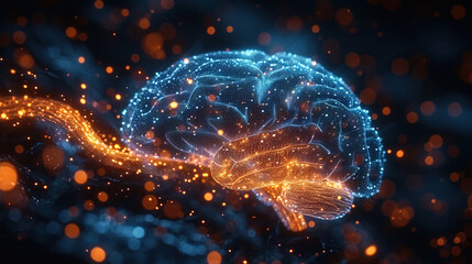 Fototapeta premium Human Brain Neurons Firing Neural Extensions On Blurry Background