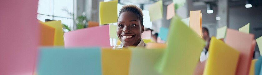 A creative agency team sketching ideas on a large paper canvas, vibrant colors filling the frame.
