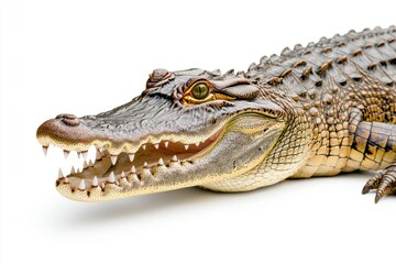 Fototapeta premium Close-up of a fierce crocodile showcasing its sharp teeth and scales.