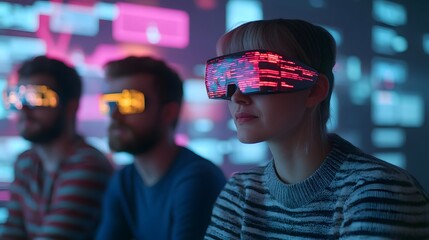 Startup Team Brainstorming with Futuristic Hologram Visualizations in Loft Office