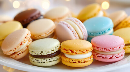 A plate of assorted colored macarons