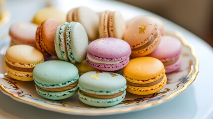 Obraz premium A plate of assorted colored macarons