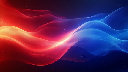 abstract red and blue light waves with glowing edges. the light waves are against a dark background. The image has an energetic and dynamic aesthetic.