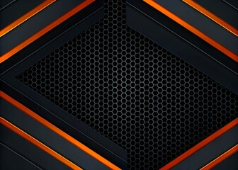 Abstract black and orange stripes with hexagon pattern background