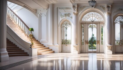 オンラインミーティング用背景 テレビ会議 背景用 CG 豪華なホテルのエントランス 大邸宅 ホール 宮殿 video conferencing background for using in video conference and as a zoom background.