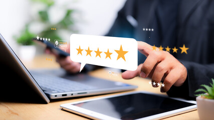 Customer review satisfaction feedback survey concept. Customer can evaluate quality of service...