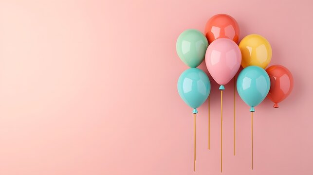 Minimalist Happy Birthday Sign with Floating Colorful Balloons on Pastel Background