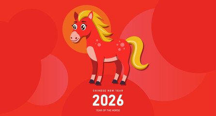 2026 Happy horse Chinese new year 2026 background vector. Year of the horse design wallpaper with Chinese pattern, Modern luxury oriental illustration for cover, banner, website, envelope.