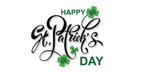 Happy Saint Patrick's day handwritten lettering typography. Hand drawn design elements. Logos and emblems for invitation, card. Vector illustration.