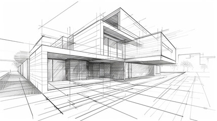  Architecture building construction perspective design, building sketch line drawing abstract architecture design representing modern building project