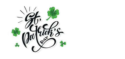 Happy Saint Patrick's day handwritten lettering typography. Hand drawn design elements. Logos and emblems for invitation, card. Vector illustration.
