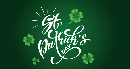 Happy Saint Patrick's day handwritten lettering typography. Hand drawn design elements. Logos and emblems for invitation, card. Vector illustration.