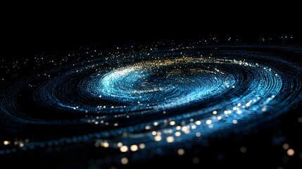 Stunning Visual of Spiral Galaxy with Blue and Gold Shimmering Stars