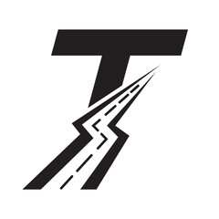 Initial Road Logo Design On Letter T For Transportation and freight Symbol Vector