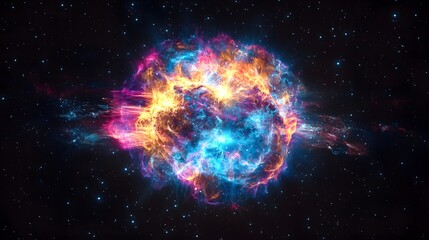 Obraz premium Vibrant Cosmic Explosion in Deep Space with Colorful Gas Clouds