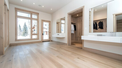 Luxurious walk-in closet with mountain view