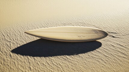 Surfer's Board on Sandy Beach at Sunset with Beautiful Shadows