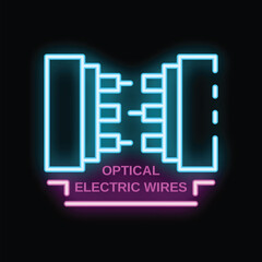 Glowing neon icon of optical electric wires for telecommunication and internet networks