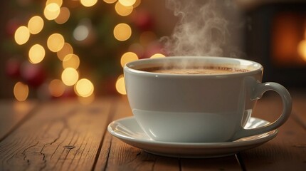 A Cup of Steam Coffee on Coffee Street Table.