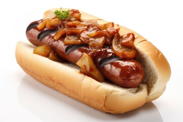 Braised bratwurst food white background condiment.