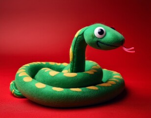 Fototapeta premium snake cartoonish, Felted, felt material isolated on red background